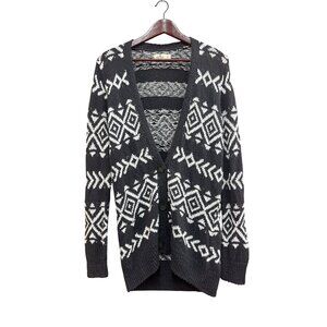 Hollister Gray & White Knit Cardigan Sweater Small